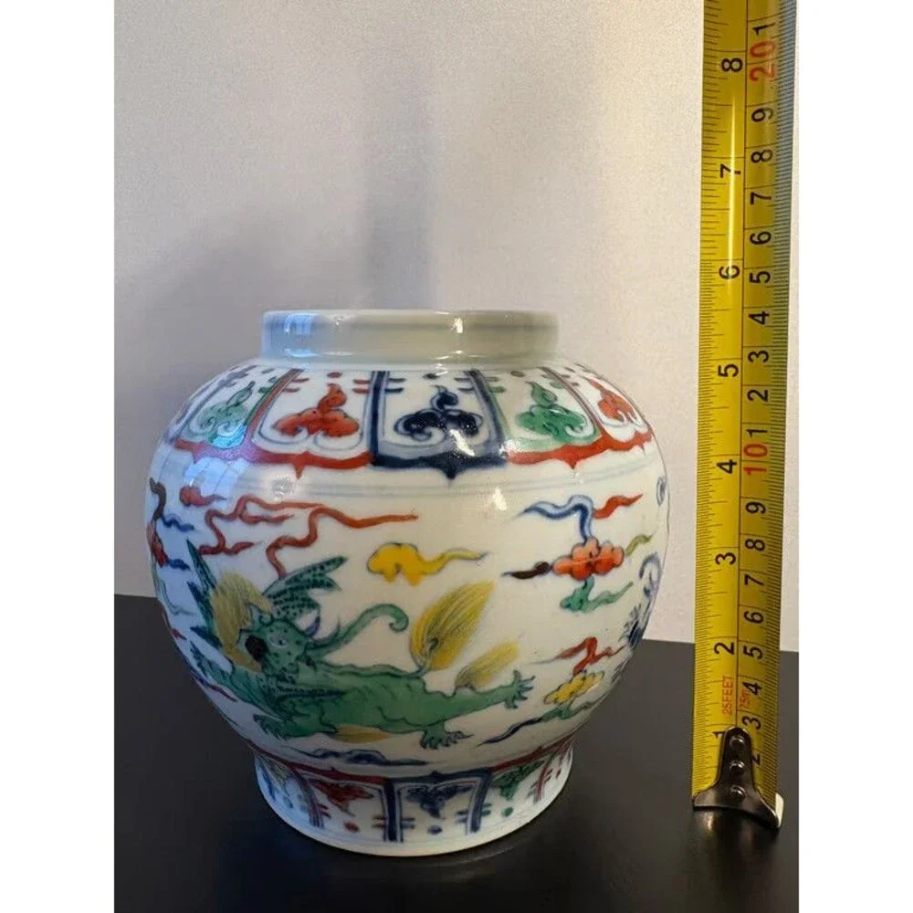 Chinese Doucai Jar Dragon Lotus Chenghua Six Character Mark Porcelain
